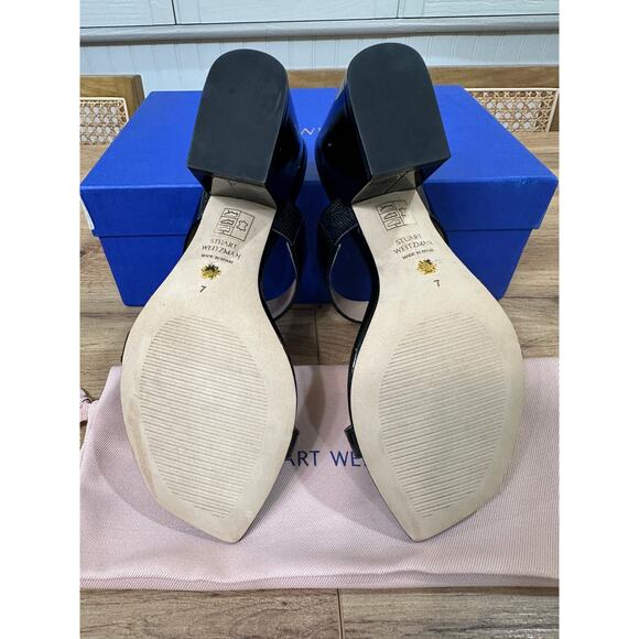 Stuart Weitzman Olive 75 Sandal Black Patent Leather Size 7 NIB Elegant Dressy - Picture 11 of 14